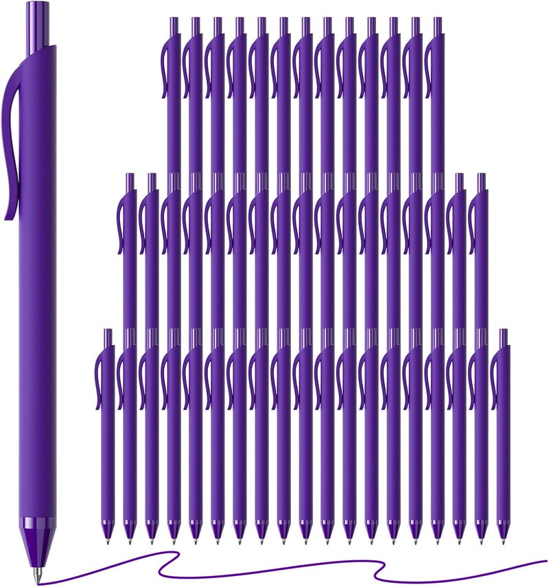 InkSlick 50 Pack Purple Ink Pens - Bulk Pens, 1.0MM Medium Point Ballpoint Pens, Smooth Writing No Bleed Retractable Ball Point Pen (Purple) - Image 1